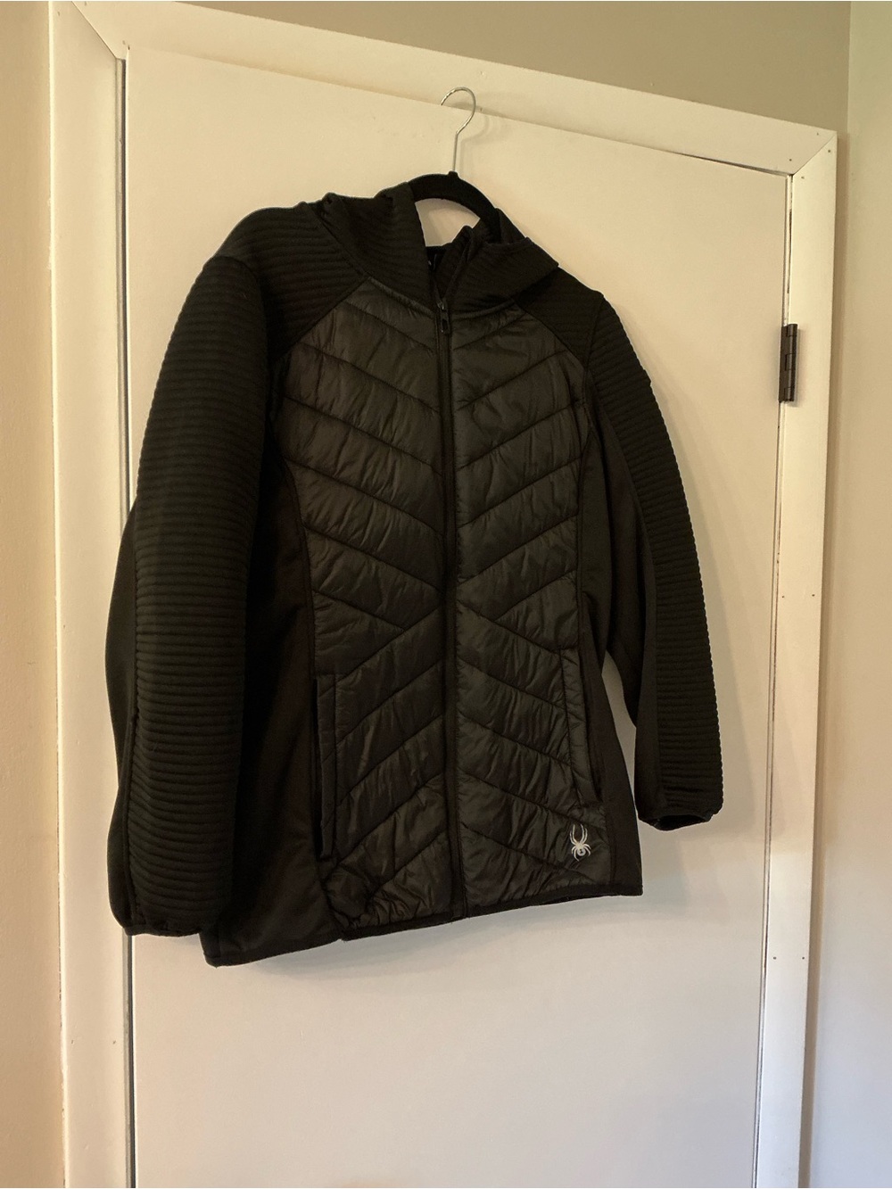 Spyder Black Quilted Hybrid Hooded Puffer Jacket